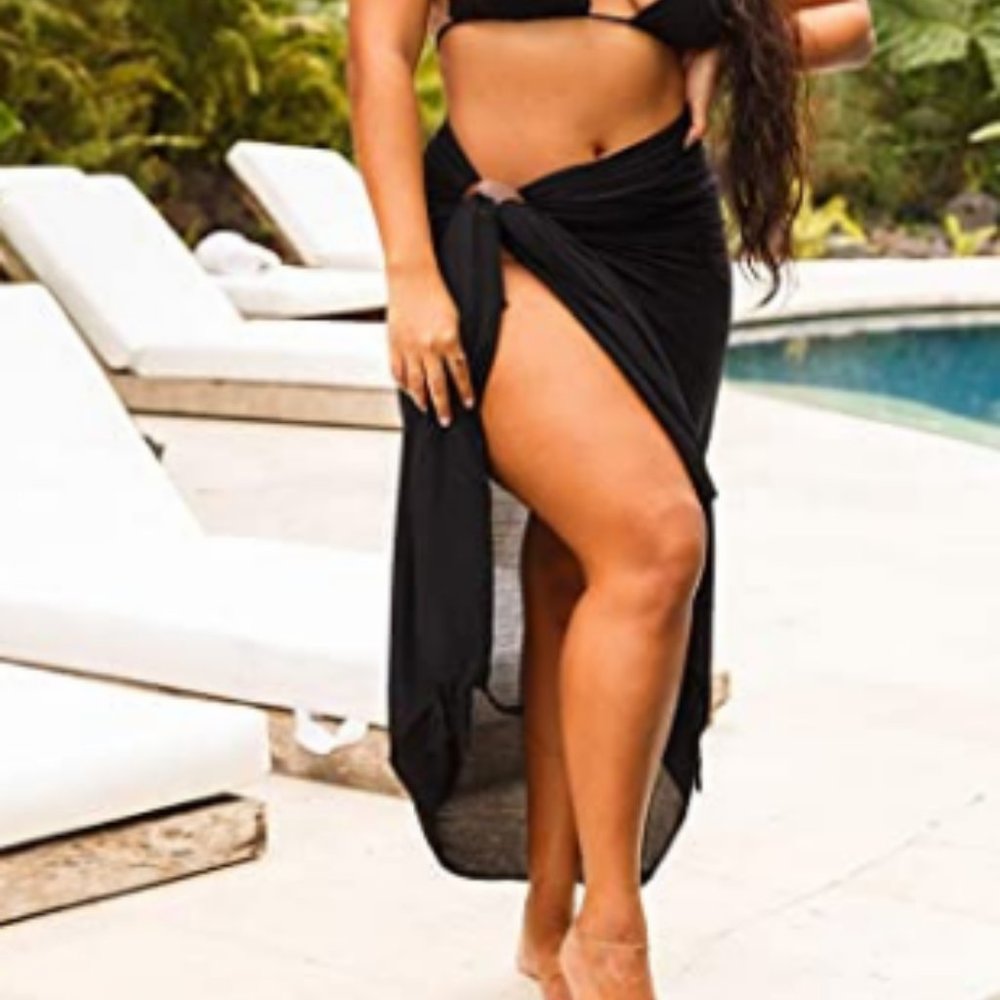 SHU-SHI Womens Plus Size Sarong Beach Cover Up Solid Pareo